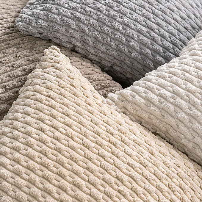 Set of 4 Neutral Decorative Throw Pillow Covers 16x16 Inch Corduroy Pillow - Image 4