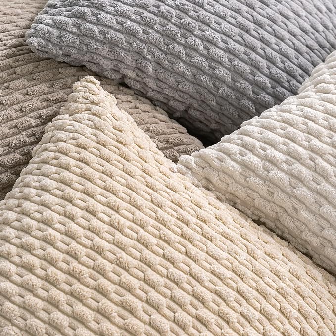 Set of 4 Beige Decorative Throw Pillow Covers 24x24 Inch Corduroy Pillow Covers - Image 4