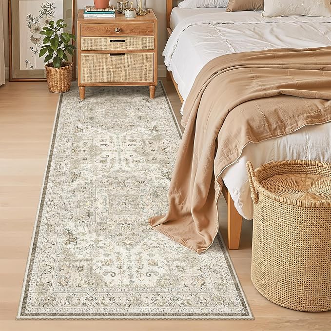 Madane Hallway Runner 3x8, Kitchen Rugs Washable Entry Rug, Ivory/Brown | - Image 4