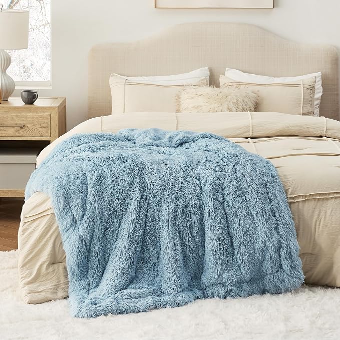 Bedsure GentleSoft Fluffy Light Sky Blue Throw Blanket, Dusty Baby Blue Decor - Image 5