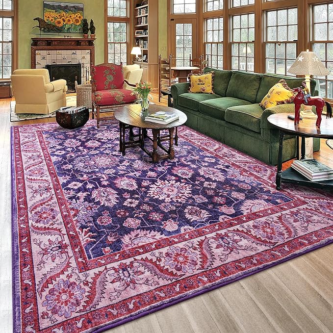 Purple Area Rugs for Living Room, Washable 5x7 Area Rug for Bedroom, Retro by Rtizon