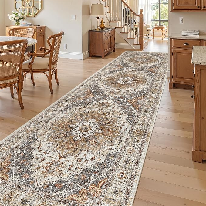 Madane Hallway Runner Rug 3x10 Washable Kitchen Runners 10ft, Turmeric/Grey | - Image 4