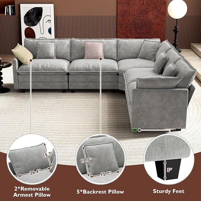 Ihanherry 114" V-Shaped Modern Sofa Modular Sectional Cloud Couch - Image 6
