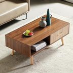 Coffee Table with Storage, Mid Century Boho Wood Center Table with Open Storage - Image 8