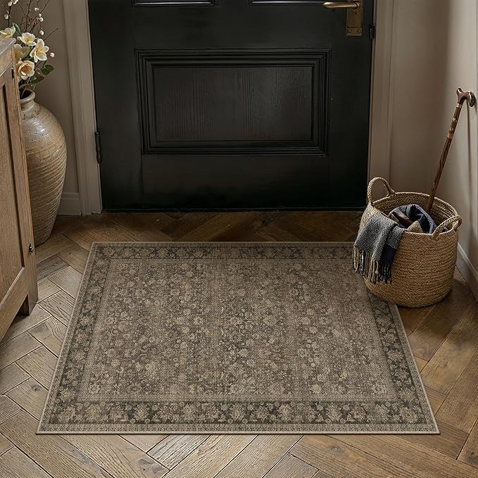 2x3 Brown Linen Look Washable Area Rug - Image 2