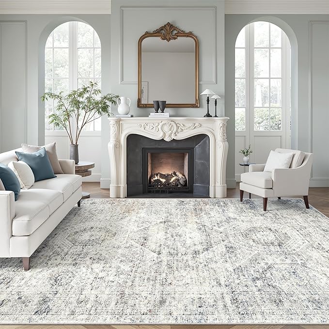 Soalmost Washable Area Rug 8x10 Large Soft Living Room Rugs Blue/Ivory | by Soalmost