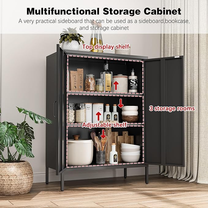 Bevivog Metal Locker Storage Cabinet, Home Office Metal Storage Cabinet Small - Image 4