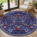 PLHXFR Round Area Rug Living Room: 4 ft Floral Washable Soft Carpet Blue | by PLHXFRSoftAreaRugs