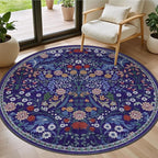 PLHXFR Round Area Rug Living Room: 4 ft Floral Washable Soft Carpet Blue | by PLHXFRSoftAreaRugs