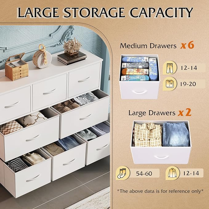 WLIVE 8 Drawer Dresser for Bedroom, Fabric White Dresser - Image 5