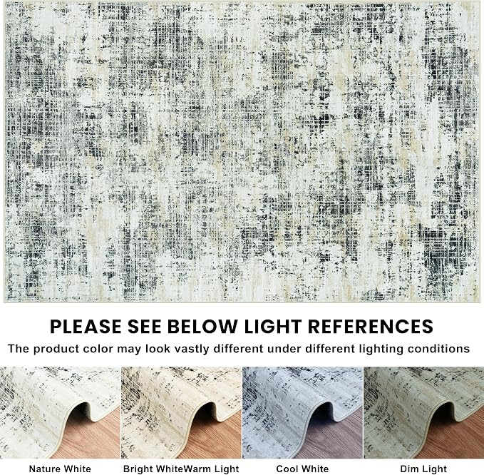 9x12 Washable Area Rug for Living Room Bedroom: Non-Slip Modern Black Gray | - Image 8