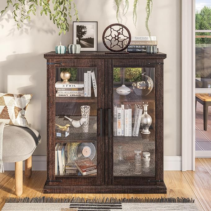 BELLEZE Storage Cabinet with Shelves and Glass Doors - Image 3