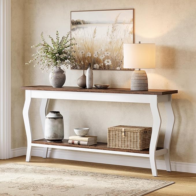 LITTLE TREE 70.9 Inches Long Console Table, 2-Tier Vintage Wooden Sofa Table by LITTLETREE