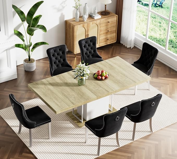 Henf 63"-79" Dining Table Set for 6, 7 Pieces Extendable Dining Table and 6 - Image 2