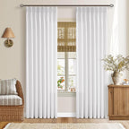 80 Inch Pinch Pleated Snow White Semi Sheer Privacy Linen Curtains 2 Panels | by Twodrapes