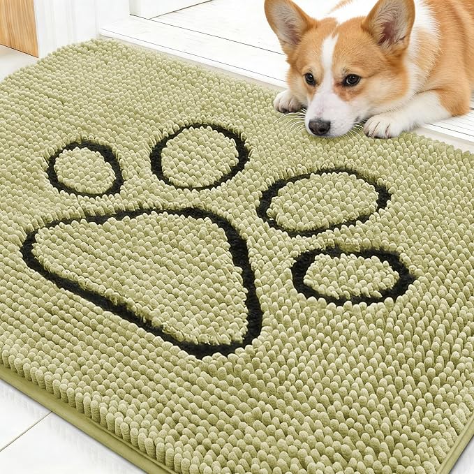 OLANLY Dog Door Mat for Muddy Paws 30x20, Paw Print Design Chenille Mud Mat | by OLANLY