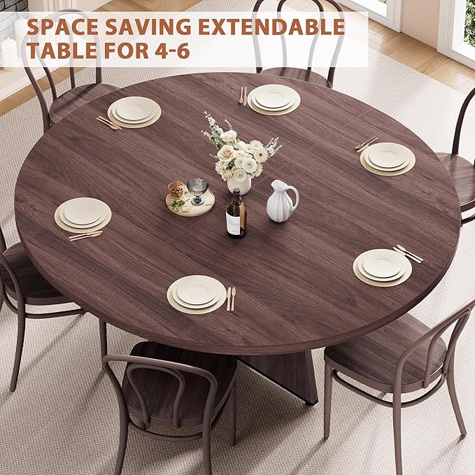 43''–59'' Extendable Dining Table, Round Kitchen Dining Room Dinner Table - Image 7