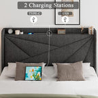 Feonase Full Bed Frame with Charging Station, Linen Upholstered Platform - Image 3