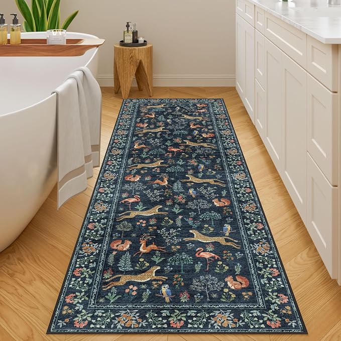 DUKINO 2x10 Kitchen Runner Rug, Soft Non Slip Animal Washable Rug Navy Blue | - Image 8