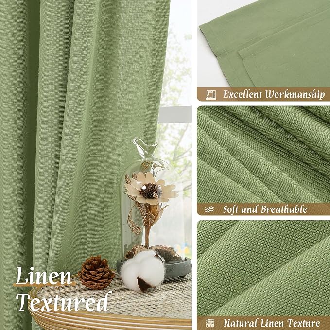 Sage Green Linen Curtains for Living Room 84 inch Length 2 Panels | Light - Image 7