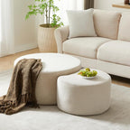 Modern Nesting Coffee Table Set of 2 in Beige, Upholstered Round Living Room by Noeko