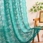 YJ YANJUN Vintage Lace Curtains 96 Inches Long-Victorian Floral Teal Sheer - Image 3