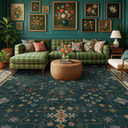 Dark Green Oushak Living Room Rug 10x14 by HazoHaus