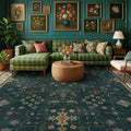Dark Green Vintage Living Room Rug 9x12 by HazoHaus