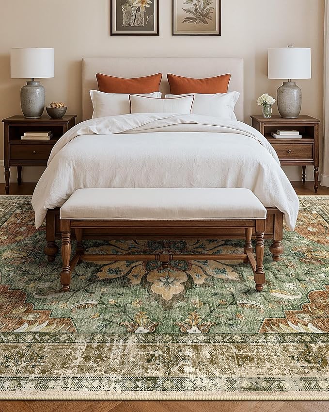RELEANY Washable Area Rug, Large 10'x14', Brick/Brown/Green | Non-Slip - Image 4