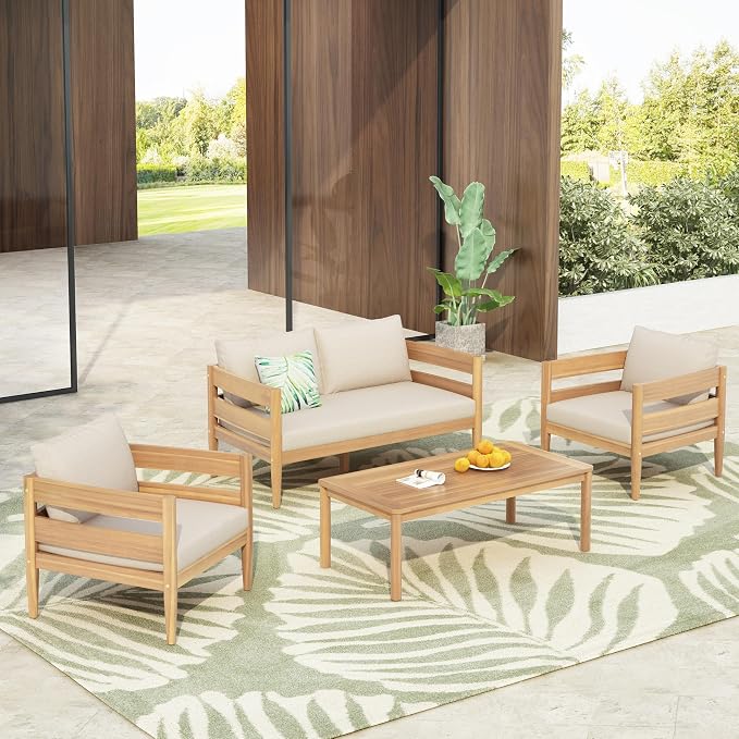 Christopher Knight Home Kory 4-Piece Acacia Wood Patio Furniture Set, Outdoor by ChristopherKnightHome