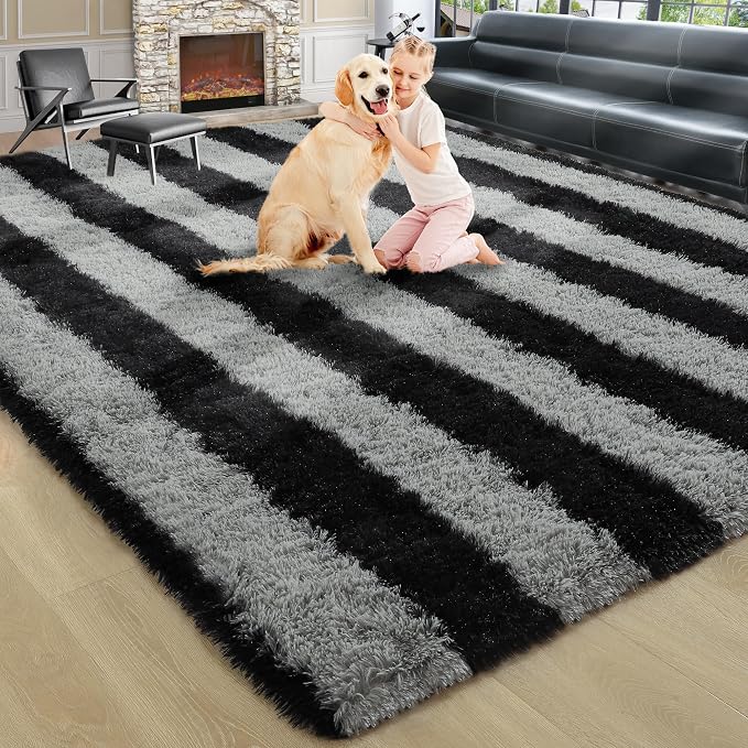 4x6 Black and Grey Fluffy Soft Area Rug Non-Slip - Image 9