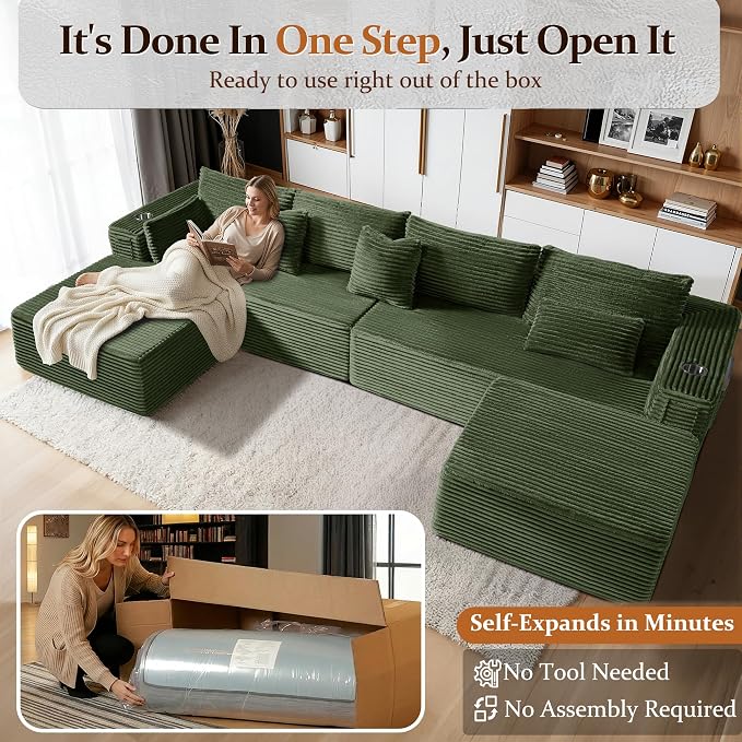 138" Cloud Sectional Couch, Comfort U Shaped Boneless Couch - Image 3