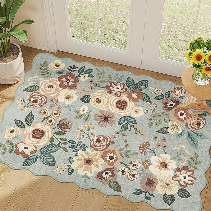 DUKINO 2x3 Rug for Entryway, Floral Door Mat Washable Rug, Sage Green | Non Slip by DUKINO