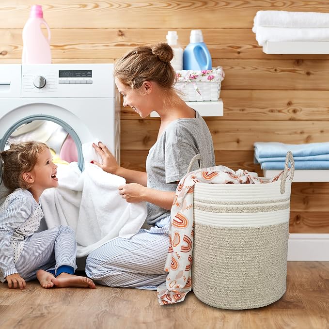 XUANGUO Cotton Rope Laundry Basket Hamper - Image 4