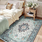 RELEANY Washable Area Rug, Teal Green/White/Navy | Non-Slip, Water Repellent - Image 9