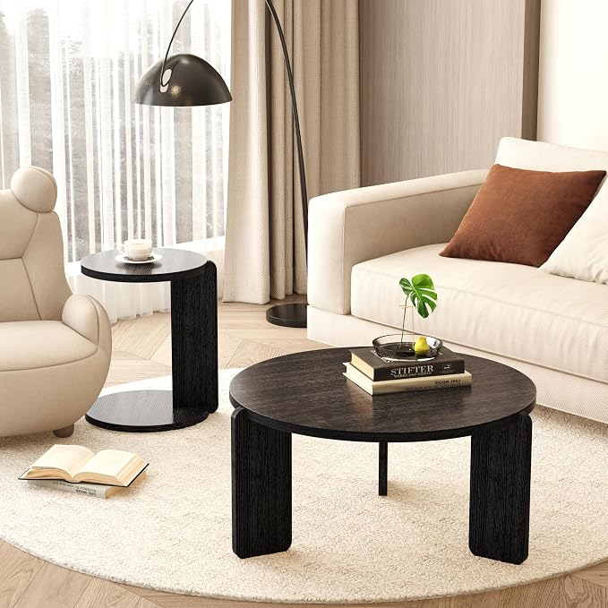 GDFStudio Round Nesting Coffee Table Set of 2, Modern Wooden Accent Side Table - Image 7