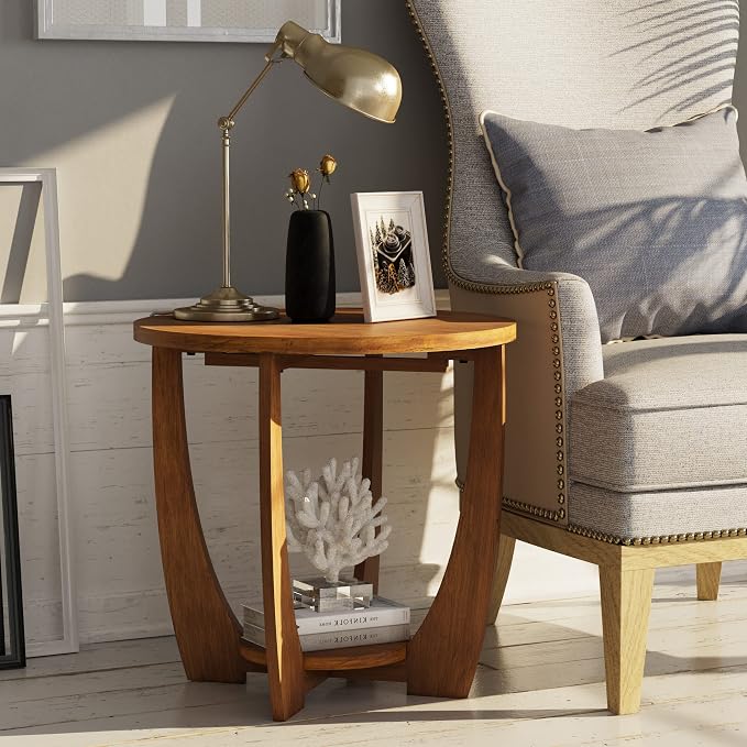 Round Farmhouse End Table for Small Spaces, French Country Accent Side Table - Image 6