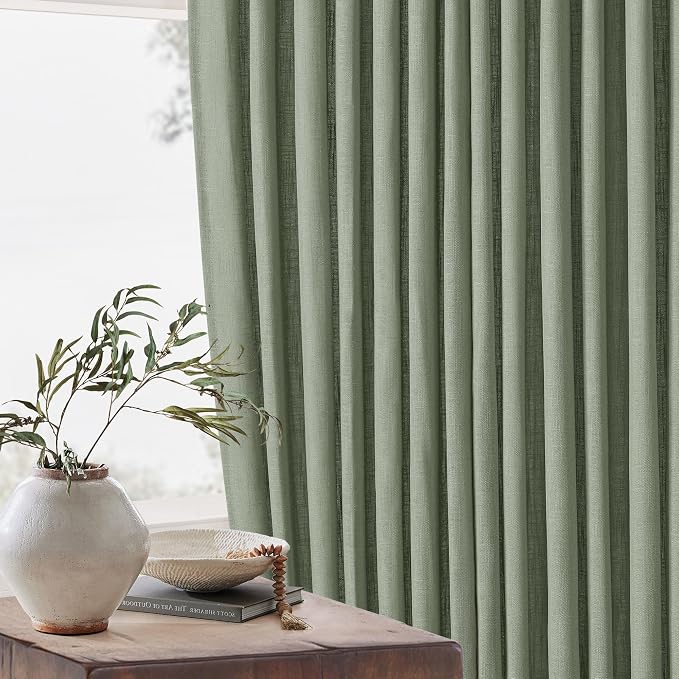Sage Green Pinch Pleated Linen Semi Sheer Curtains 45 Inch Length 2 Panels | - Image 6