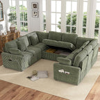 Hanherry Sectional Sofa with Pull Out Couch Bed, Corduroy Sleeper Sofa with 2 - Image 7