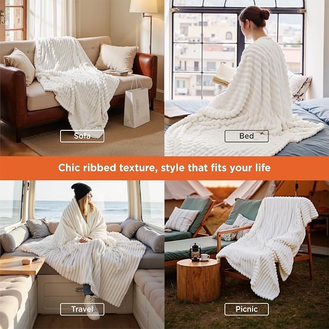 Bedsure Soft Twin Blanket for Bed College Dorm School Off White 60"x80" | - Image 4