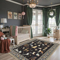 Black Floral Area Rug 4x6 for Bedroom Dining Room | Low Pile; Non Slip;Machine by WelcometoBabovid