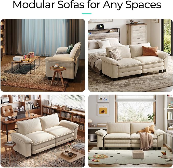 LINSY HOME 90" Modular Cloud Love Seat Sofa, Corduroy Soft Sectional Couch - Image 7