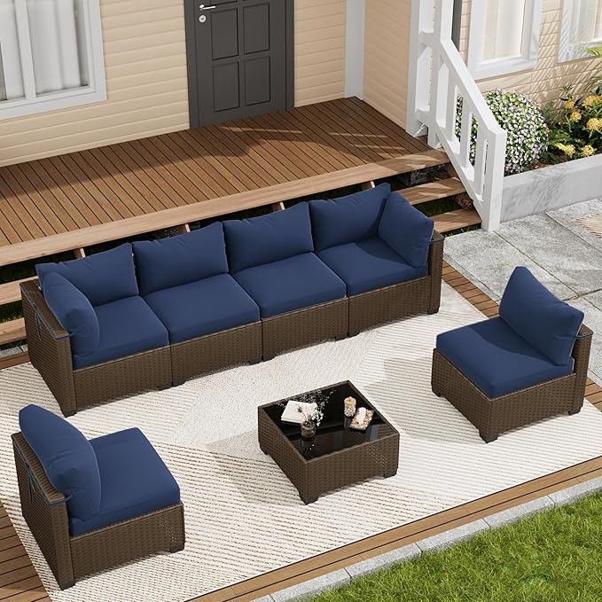 LOUVIXA 7 Piece Outdoor Patio Furniture Set, Outdoor Sectional Sofa, Wicker by LOUVIXA