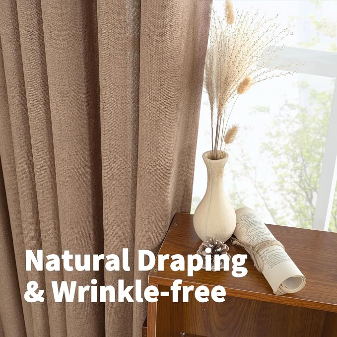 YoungsTex Mocha Brown Linen Semi Sheer Curtains 84 Inch Length - Image 6