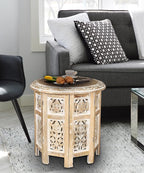 Lightnpro Hand Carved Solid Mango Wood Octagonal Accent Table - Image 7