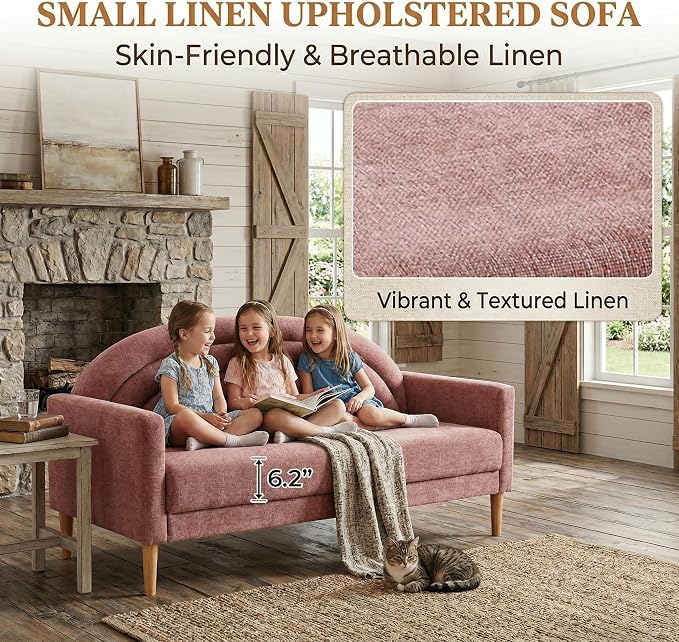 63" Small Loveseat Sofa for Small Spaces, Mid Century Modern Sofa, Linen - Image 4