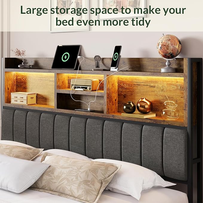 LARMACE King Bed Frame with 6 Storage Drawers, Bed Frame King Size with Linen - Image 5