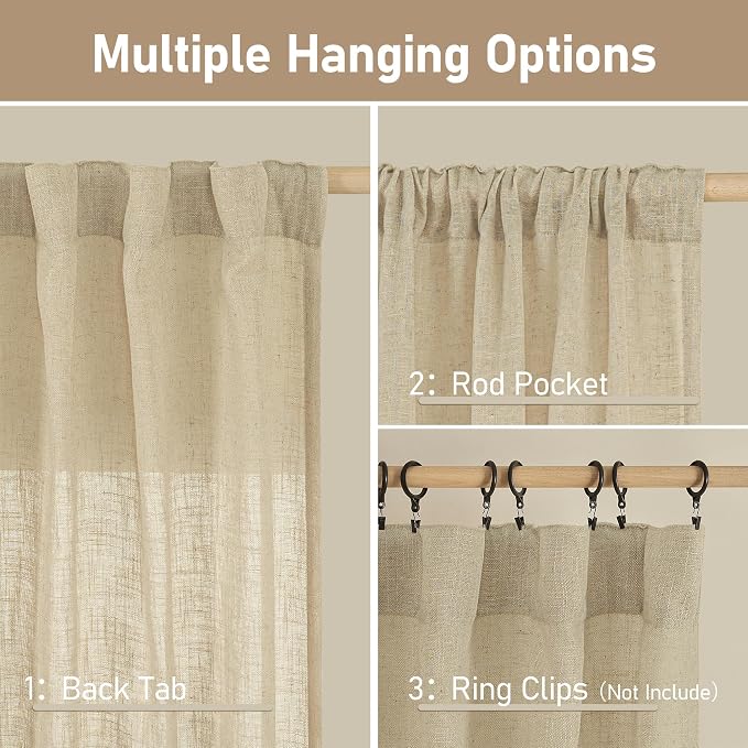 Linen Semi Sheer Curtains 48 Inch - Image 3