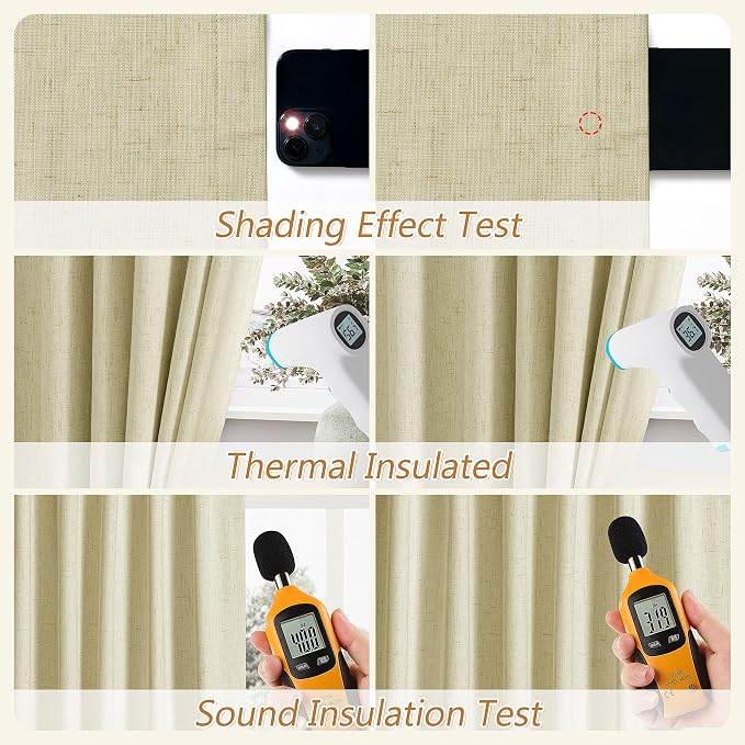 100% Blackout Linen Curtains for Bedroom 96 inches Long, Thermal Insulated Room - Image 5