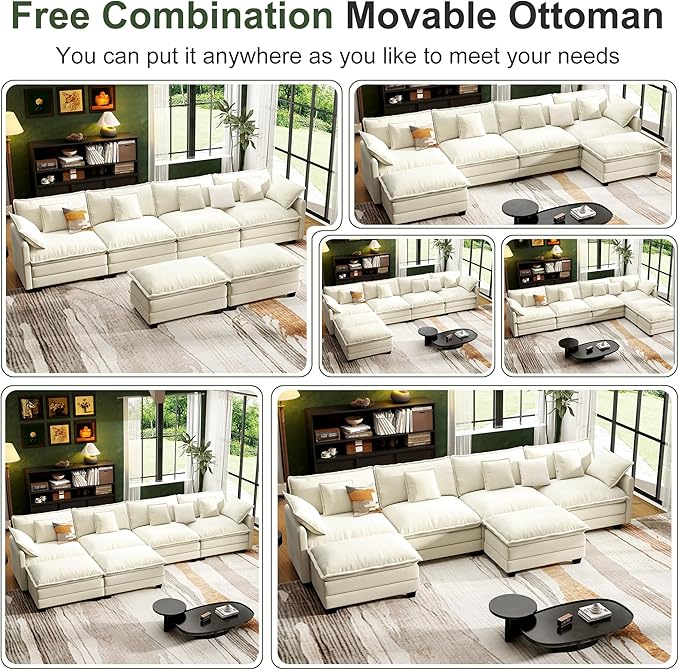 146" Cloud Couch Sectional, U Shaped Modular Sectional Sofa, 4-Seat Deep Seat - Image 6